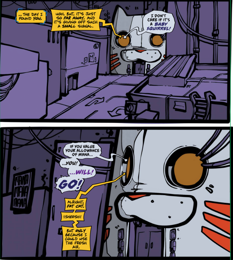 Colored panel — Kit walks through the workshop